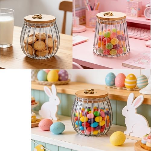 Small Glass Coffee Nuts Canister, Airtight Jar Bamboo Lid, 23 FL OZ, 2pcs