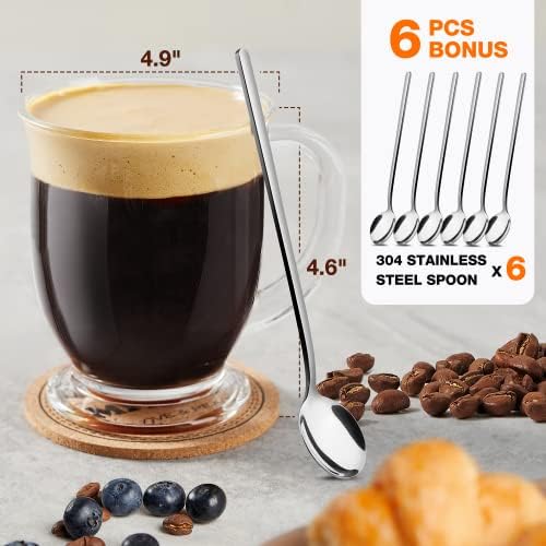 Mfacoy Glass Coffee Mugs Set of 6, Clear Large Coffee Mug 15 Oz With Handles for Hot Beverages, Clear Mugs for Tea, Cappuccino, Latte, Espresso Coffee, Juice, Glass Coffee Cups
