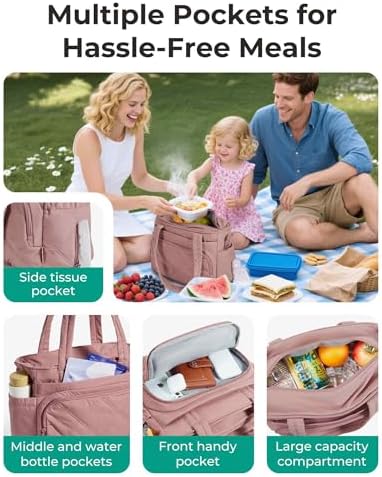BAGSMART Lunch Bag Women Large Lunch Box Insulated Tote Bag with Multi-Pockets Quilted Puffy Tote for Work, Outdoors