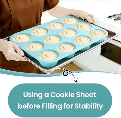 CAKETIME Silicone Muffin Pans for Baking, 2 Pack Regular Size Muffin Pan 12 Cups Non Stick Silicone Molds for Baking Muffin, Egg Bites, Cupcake BPA Free