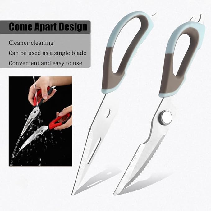 2 Pcs Heavy Duty Kitchen Shears with Magnetic Holder for Fridge, Multi-function Kitchen Magnetic Scissors for Food - Come Apart Design, Rust-Resistant (White and Green)