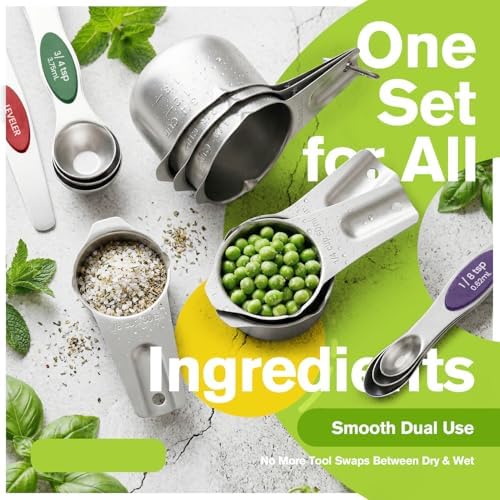 ChefAide Magnetic Measuring Cups & Spoons Set of 15 with Leveler