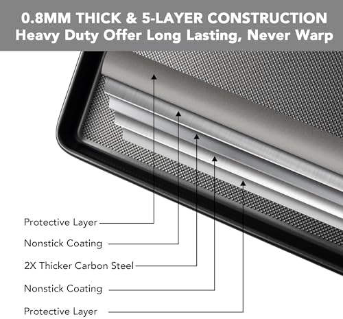 Tiawudi Baking Sheet Pan Set, 0.8mm Thick Heavy Duty Cookie Sheet with Diamond Texture Pattern, Nonstick Baking Tray for Oven, Carbon Steel Half, Jerry Roll Pan, Set of 3