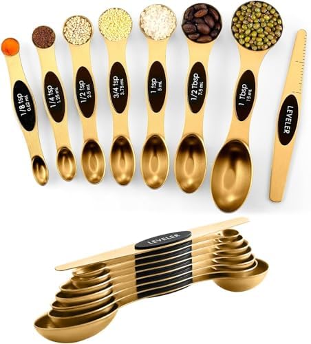 ChefAide Set of 8 Magnetic Measuring Spoons, Stainless Steel, Dual Sided