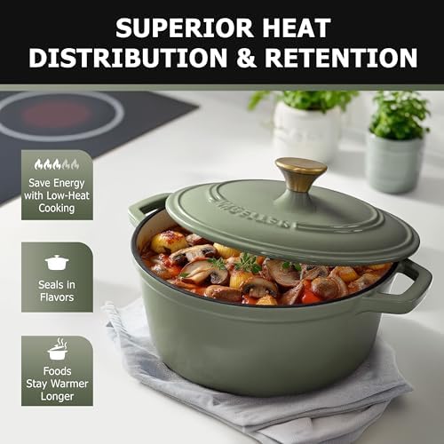 MUELLER HOME 6 Quart Enameled Cast Iron Dutch Oven, Heavy-Duty