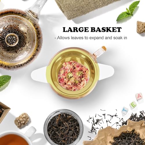 Tea Infuser for Loose Leaf Tea, 304 Stainless Steel Strainer Basket Gold
