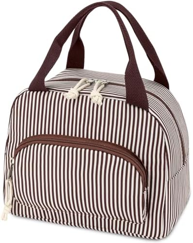 Lunch Bag Women Lunch Box for Women Adult Cute Insulated Lunch Bag Small Cooler Lunch Tote Bags for Work Picnic Travel (Coffee Stripes)