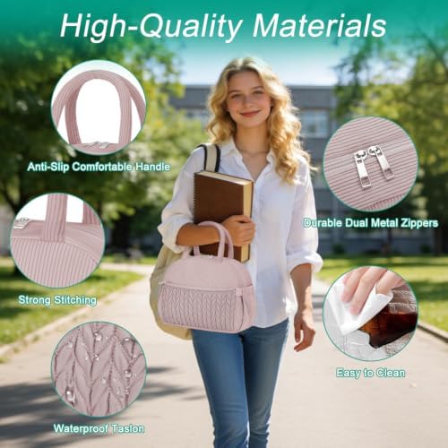 Coobiiya Cotton Quilted Lunch Bag,Cute Insulated Puffer Lunch Box for Women