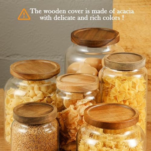 Labina Glass Jar with Wood Lid, Airtight Kitchen Storage Canister