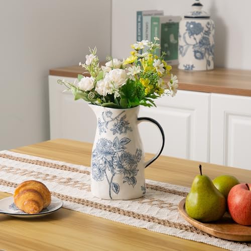 Ceramic Pitcher Vase, Blue and White Vase for Home Decor, Chinoiserie Decor