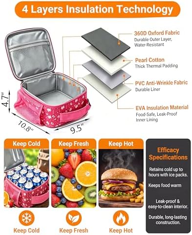 Lunch Box Kids,Cute Cartoon Insulated Lunch bag for Kids Boys Girls Portable Lightweight Small Lunchbox Special Design for school Picnic Outdoor