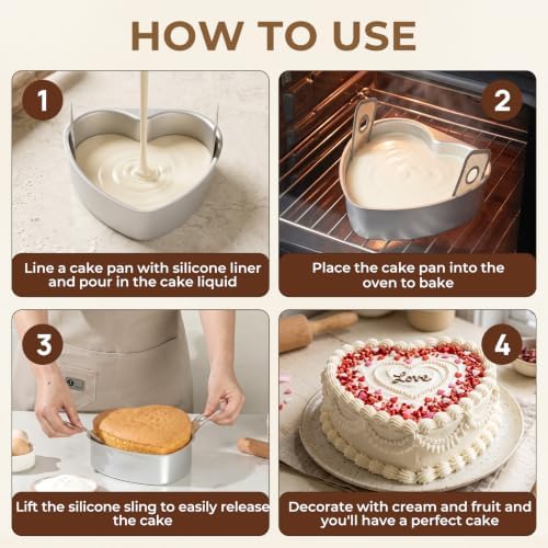 6 Inch Heart Shaped Cake Pan Set with Reusable Silicone Baking Mat（2 Pack）