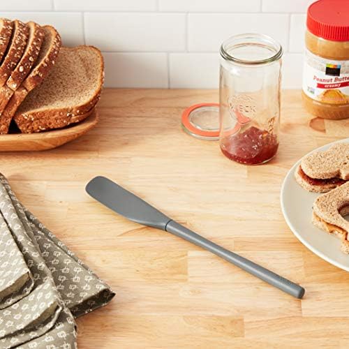 Tovolo Silicone Jar Spatula Long Handled Rubber Scraping Scooping Tool for Peanut Butter Jam Jelly Jars Blenders, Extra Long Flex Core Silicone Jar Scraper Dishwasher Safe BPA Free, Charcoal Gray