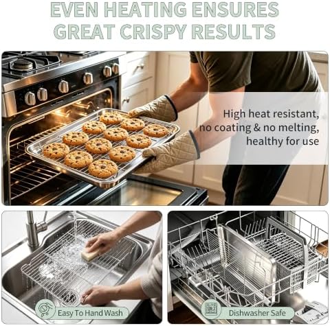 TeamFar Stainless Steel Baking Sheet with Rack Set, 17.6"x13"x1"