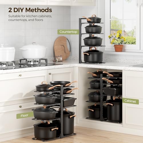LAMU 8-Tier Heavy Duty Pots and Pans Organizer under Cabinet, 20.8" H