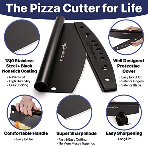 14-Inch Pizza Cutter Rocker Blade, 304 Stainless Steel Slicer Knife, Black