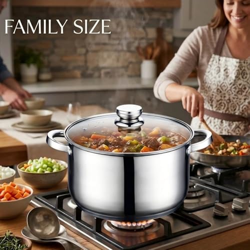 10 Quart Stock Pot with Lid, Stainless Steel Pasta Cooking Soup Pot