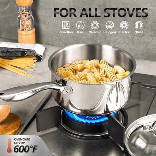 MICHELANGELO Stainless Steel Pot Set with Steamer, 1QT & 2QT & 3QT, 7-Piece