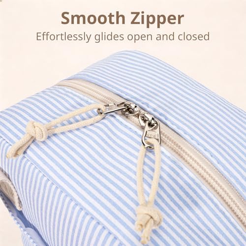 LOVELYWIND Lunch Box for Women, Insulated Lunch Bag, Blue Stripe Tote