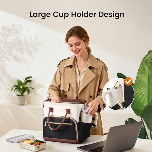 LOVEVOOK Lunch Bag Women, Insulated Lunch Box for Women with Cup Holder