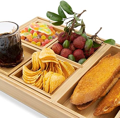 Wood Serving Tray with Handle, Set of 7 Nesting Rectangular Trays for Party