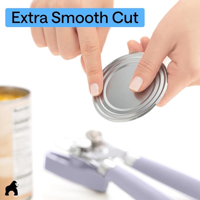 GORILLA GRIP Heavy Duty Stainless Steel Smooth Edge Manual Can Opener and Bottle Openers, Soft Comfortable Handle, Oversized Handheld Turn Knob, US Designed Multifunctional Kitchen Tool, Lavender