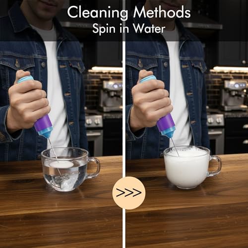 Rechargeable Milk Frother Handheld, 2-IN-1 Dual Spring Whisk Electric Frother Wand for Cappuccino Latte Macchiato, Portable Drink Mixer for Coffee, Matcha, Hot Chocolate