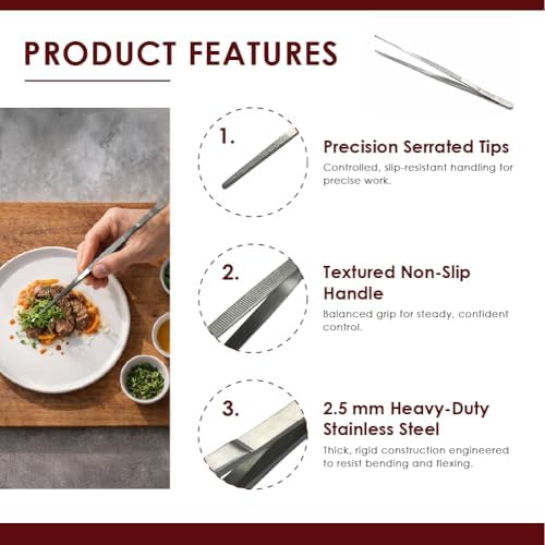 Heavy Duty Stainless Steel Tweezer Tongs 10'' and 12'' Set – Precision Cooking Tongs for Grilling, Plating, BBQ, and Kitchen Use