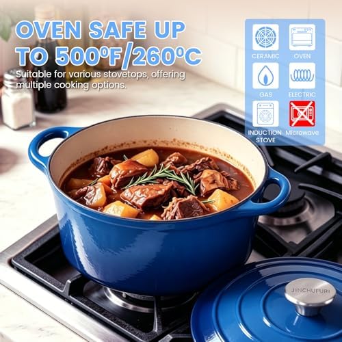 5 Qt Enameled Cast Iron Dutch Oven with Lid, Navy Blue