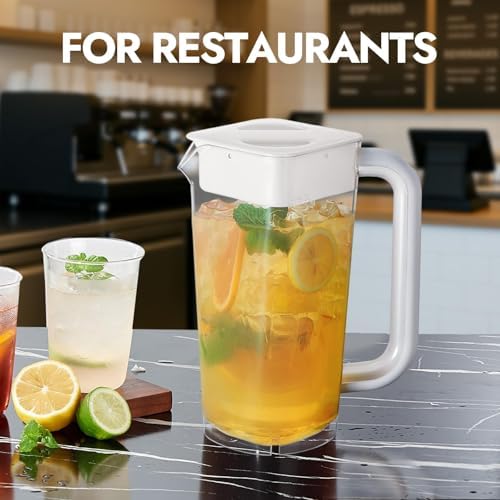 CURTA 1 Pack 2 Liters/68 oz Plastic Pitcher with Lid & Handle for Kitchen,ICED JUICE and Coffee Carafe Beverage Serveware, Acrylic Water Jug for Hot/Cold Drinks&lemonade