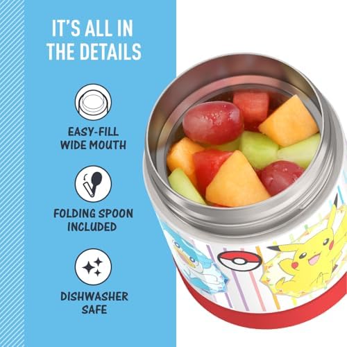 THERMOS FUNTAINER 10 Ounce Stainless Steel Vacuum Insulated Kids Food Jar with Spoon, POKEMON