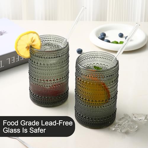 ZMOWIPDL Drinking Glasses Set of 6,15 oz Grey Hobnail Glass Cups