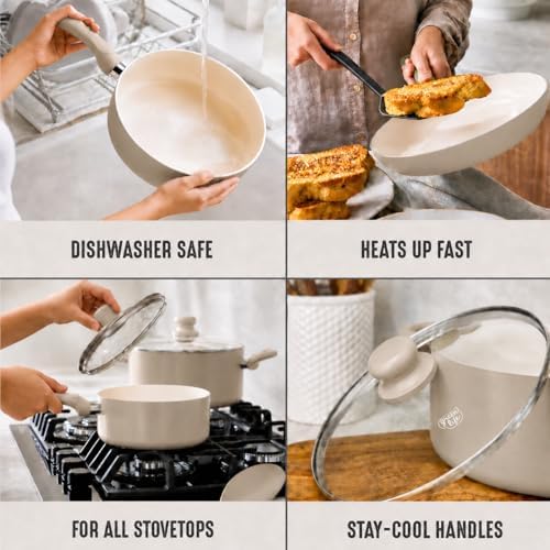 GreenLife 5QT Ceramic Nonstick Stockpot with Lid, Beige Taupe