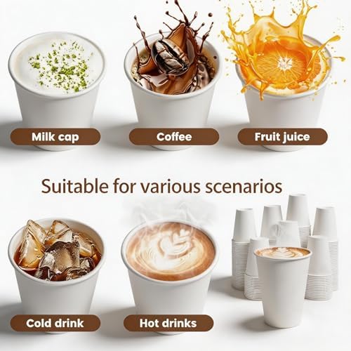 MOUMOULIFE Coffee Cups 12 oz 100 Count Disposable Paper Coffee Cups White