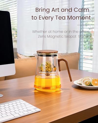 ZENS Magnetic Glass Infuser Teapot for Loose Tea, 34oz Magic Tea Maker