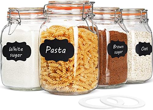 Qianfenie 50 oz Glass Jars with Airtight Lids, Wide Mouth Mason Jars, 4 Pc