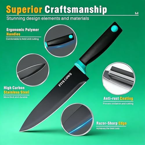 14 Pcs Kitchen Knife Block Set with Sharpener (Green)