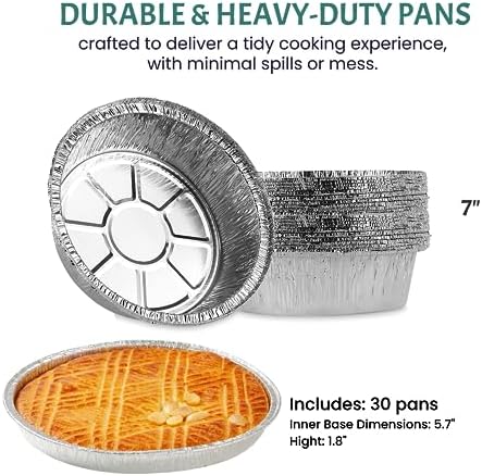 Round Disposable Aluminum Pie Pans (30 Pack) - 7 Inch Disposable Pie Pans - Round Aluminum Foil Pans For Baking, Grilling, Cooking, Storing, Prepping