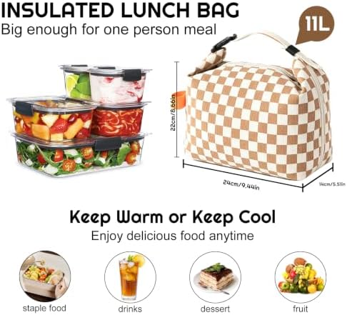 SUOXU Insulated Lunch Bag, Reusable Thermal Lunch Box Tote for Women & Men, Large Capacity Leakproof Cooler Bag for Work, Picnic Travel