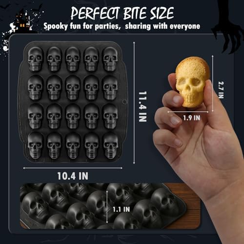 HKNMTT Skull Silicone Molds for Halloween Baking Pizza Cake Pan Small Spooky Head Tray Reusable Food Grade Nonstick Bakeware for Oven Safe Horror Treats 6 Cavity Skeleton Mould