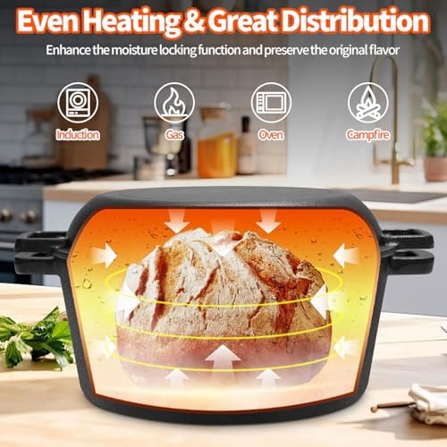 5 Qt Cast Iron Dutch Oven for Bread Baking, 2-in-1 Dutch Pot
