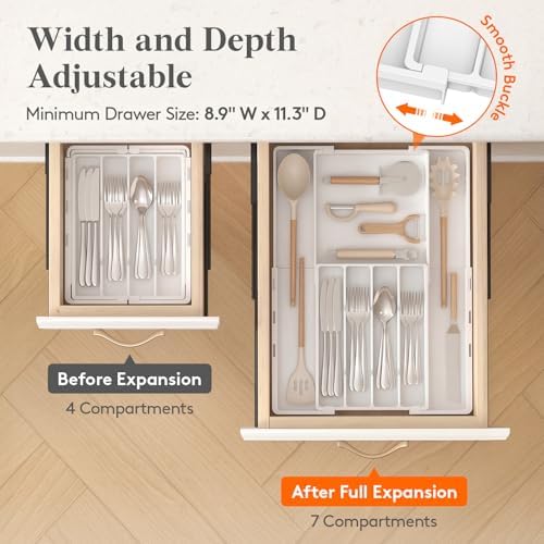 Lifewit Expandable Silverware Drawer Organizer, Utensil Tray for Kitchen