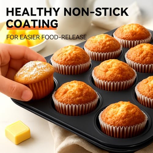 Yoehka 2 Pack Muffin Pan for Baking, Non-stick Cupcake Pan Set, Black