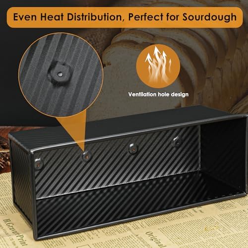 2.2lb Pullman Loaf Pan with Lid, 13inch SP-031 Bread Pan with Dough Scraper Cutter, Black Covered Loaf Pan for Sandwich Bread