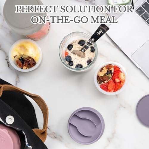 SOLIGT 2 Pack Overnight Oats Containers with Lids (Oat White/Purple)