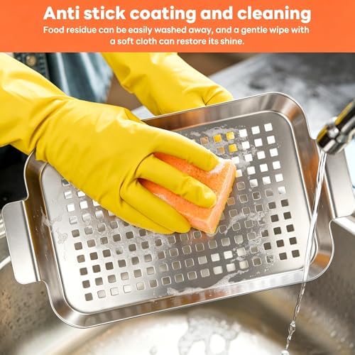 2PCS Grill pan, Stainless Steel BBQ Grill Topper for Outdoor Grill with Hole, suitable for picnicking, camping, yard (2 pieces)