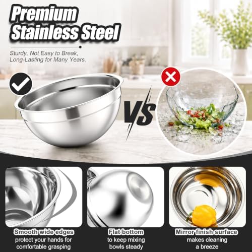P&P CHEF Stainless Steel Mixing Bowls with Visible Airtight Lids, Black