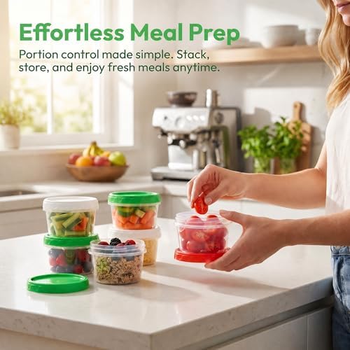 EONJOE 8oz Small Plastic Freezer Food Containers with Lids, 1 Cup, 6pcs
