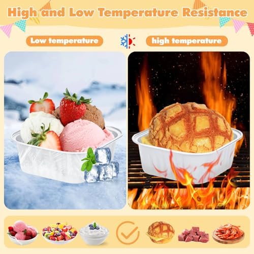60 Pack 10oz Mini Disposable Cake Pans with Lids, Aluminum Foil Square Baking Cups, 4.4x4.4 Large Baking Cake Tins Cup Cake Containers with Lids for Thanksgiving Christmas Individual Cakes
