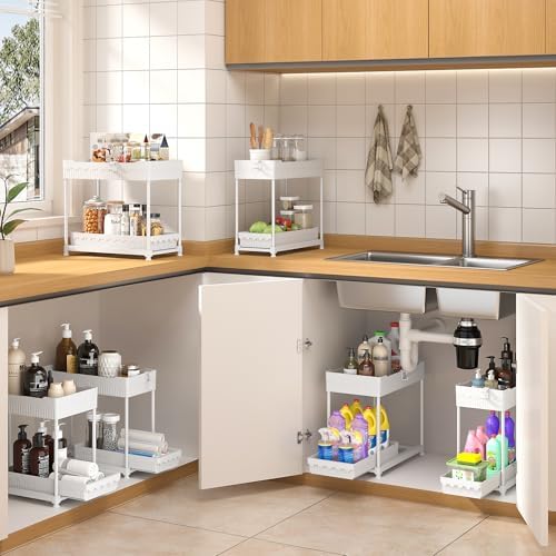 Sevenblue 4-Pack 2-Tier Under Sink Organizer with Pull Out Drawers
